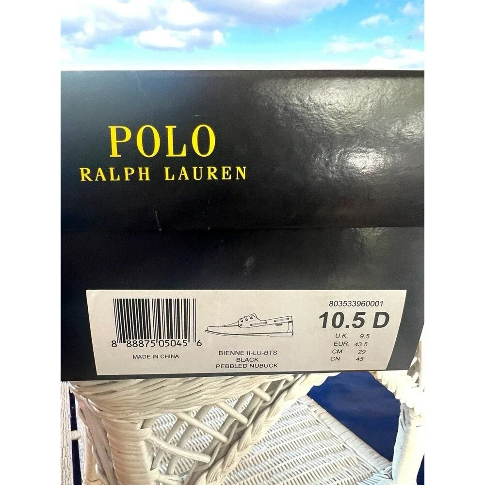 Ralph Lauren Polo Black Pebbled Nubuck Men’s Boat Shoes Size 10.5 New NIB Gift